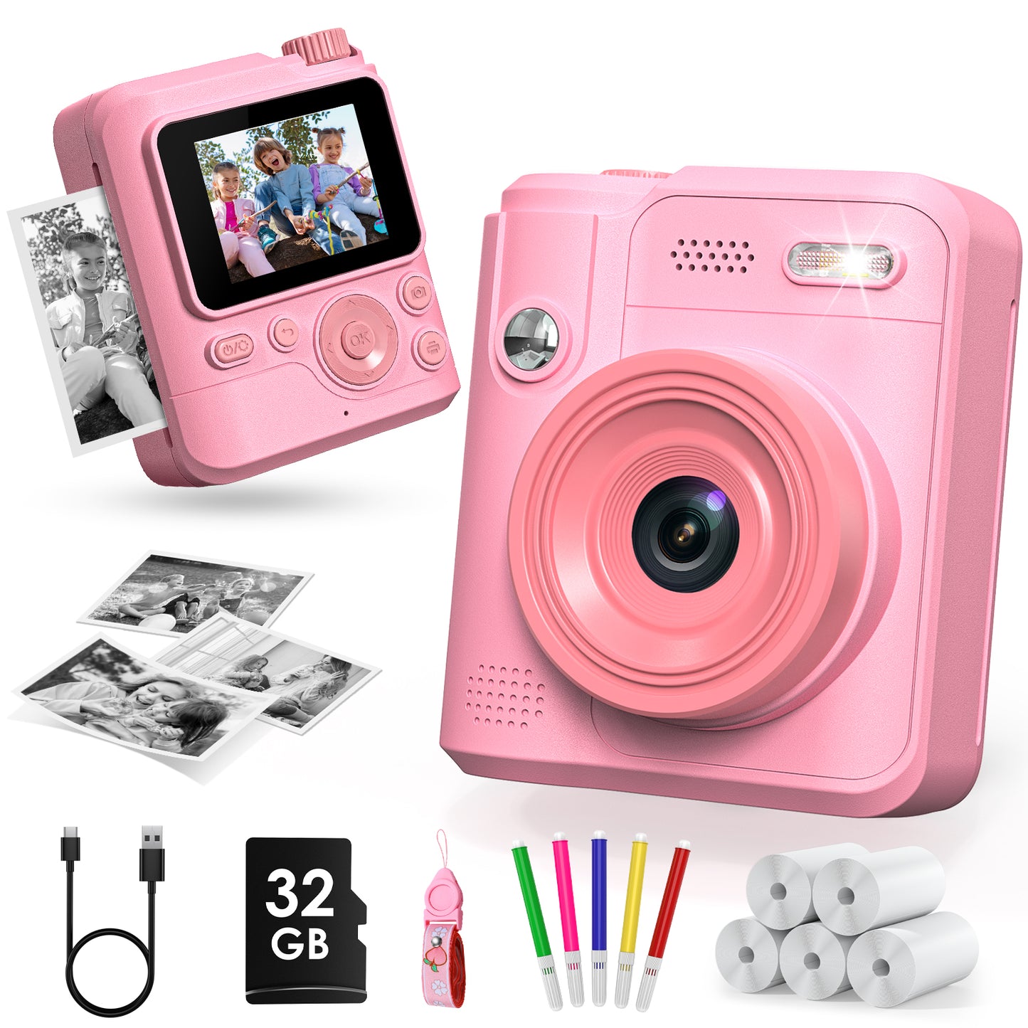 Gofunly Kids Camera Instant Print, 1080P Digital Camera for Kids 3-12