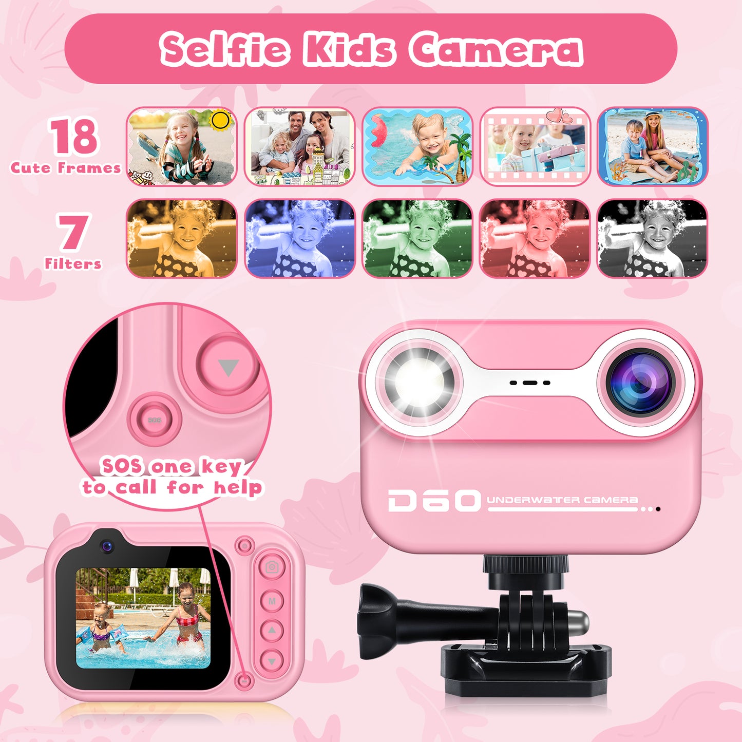 GOFUNLY Kids Camera Waterproof ,Underwater Kids Camera | D60