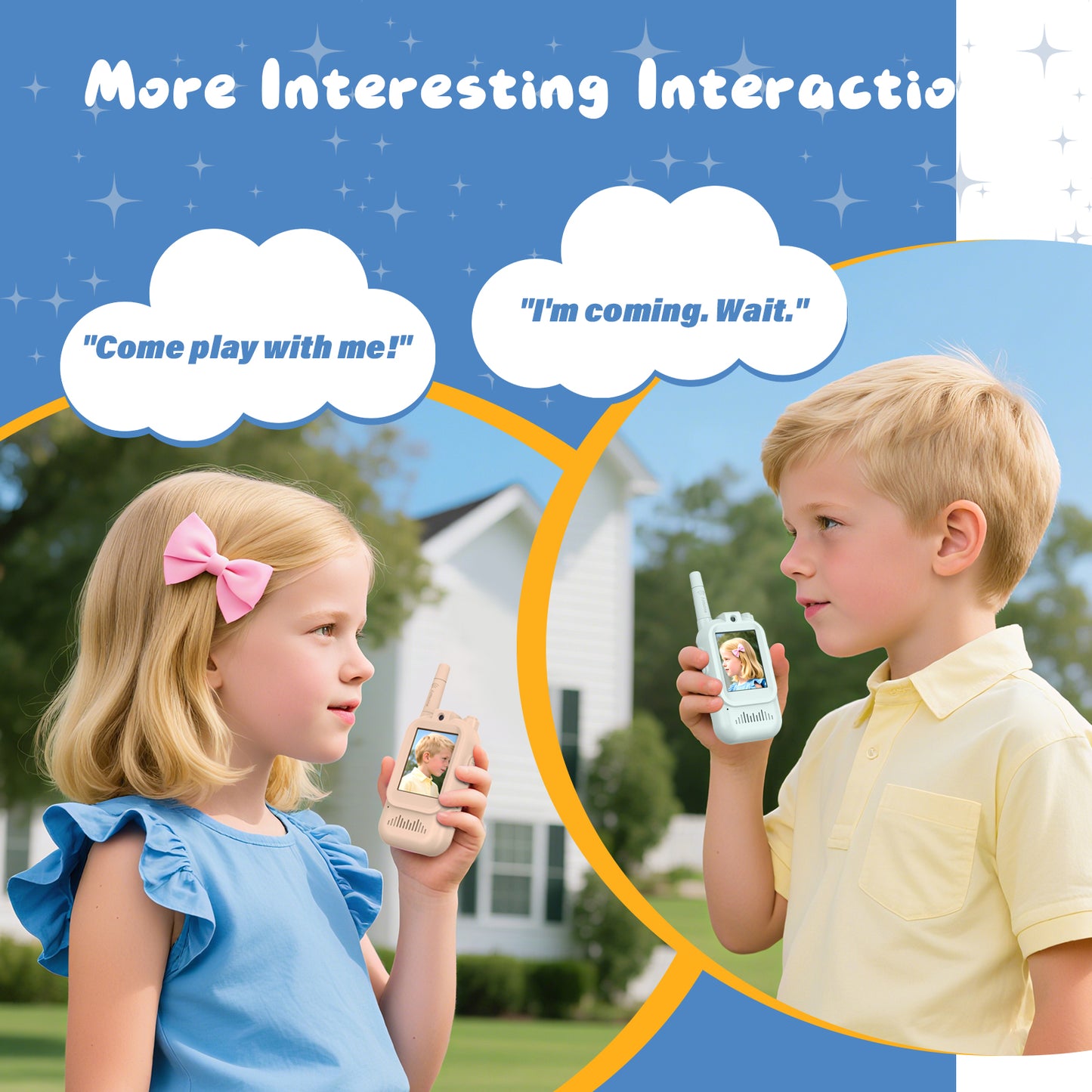 Video Walkie Talkies for Kids, Handheld 2 Pack Rechargeable Video Intercom Kids Walkies Talkies, Indoor Outdoor Toys for Family Games, Outside, Camping, Hiking for Boys Girls Ages 3-12 (Orange/Green)