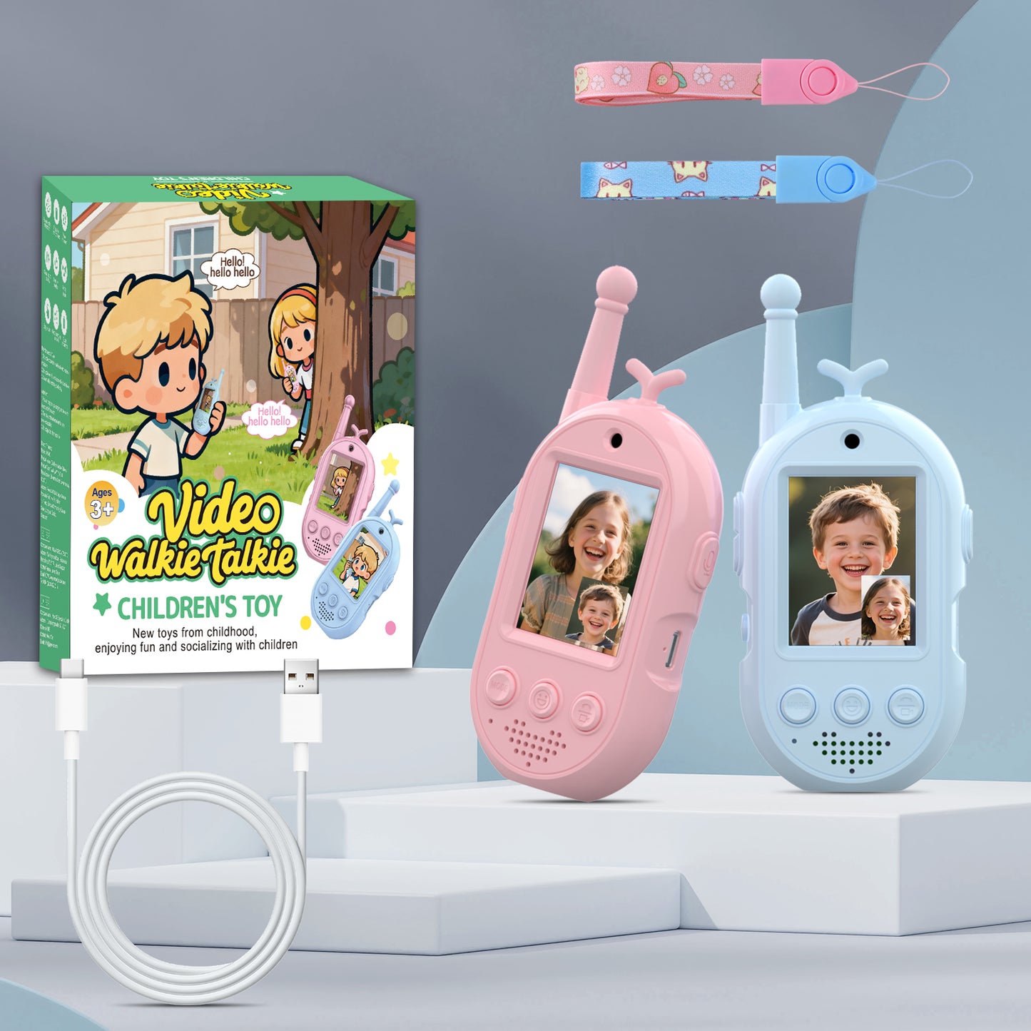 Gofunly Video Walkie Talkie for Kids with Camera&Screen Display Supports Video + Voice Changer, Handheld 2 Pack Rechargeable Video Intercom for Family Games, Outside