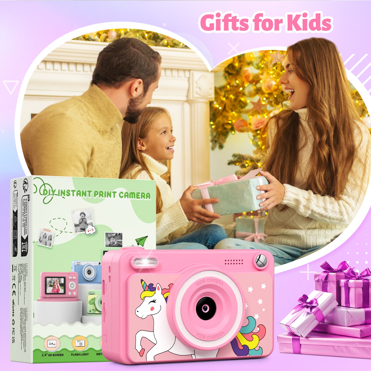 Gofunly Kids Instant Print Camera with 32GB Card – 1080P Digital Camera, Instant Photo Printing for Boys & Girls Ages 3-12