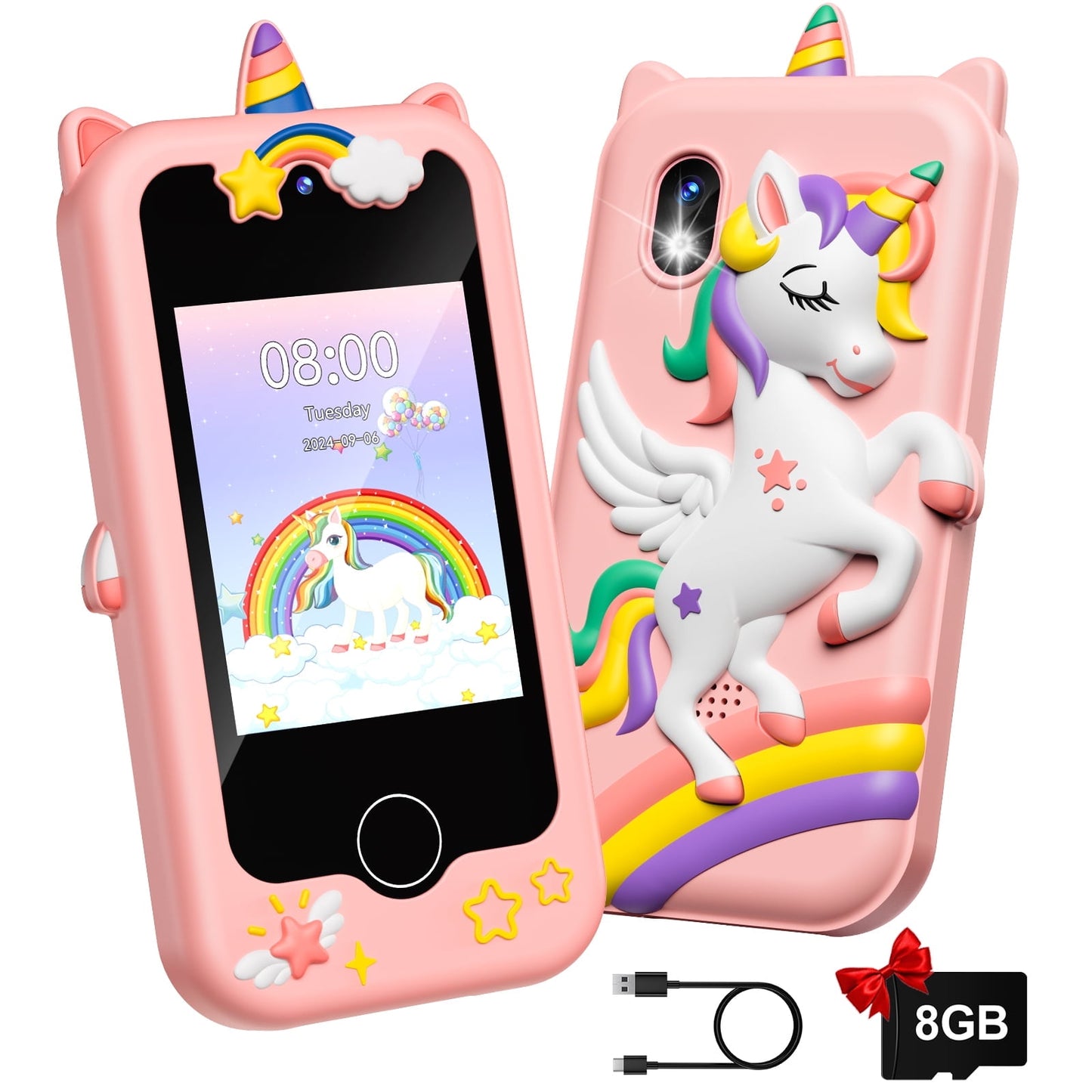 Gofunly 2.8" Kids Phone, Touchscreen Toddler Phone with Dual Camera, Game, Music Player, Christmas Birthday Unicorns Gifts, Electronic Learning Toy for Girls 3-11 - Pink