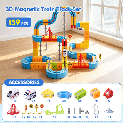 Gofunly 159-Piece Flexible Magnetic Train & Car Track Set | STEM Toy for Kids 3+