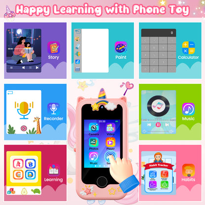 Gofunly 2.8" Kids Phone, Touchscreen Toddler Phone with Dual Camera, Game, Music Player, Christmas Birthday Unicorns Gifts, Electronic Learning Toy for Girls 3-11 - Pink