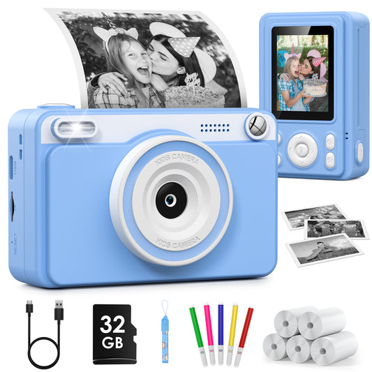 Gofunly Kids Instant Print Camera,Digital Toy Cameras for Boys & Girls Age 3-12 Birthday Learning Gifts Blue with 5Rolls Print Papers Blue