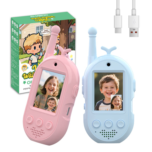 Gofunly Video Walkie Talkie for Kids with Camera&Screen Display Supports Video + Voice Changer, Handheld 2 Pack Rechargeable Video Intercom for Family Games, Outside