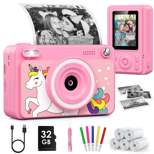 Gofunly Kids Instant Print Camera with 32GB Card – 1080P Digital Camera, Instant Photo Printing for Boys & Girls Ages 3-12