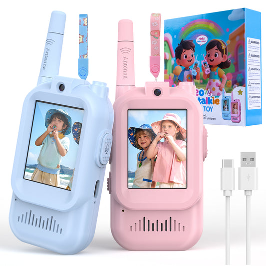 Video Walkie Talkie Toys for Age 3-12 Boys Girls, 2 Pack Rechargeable Walkie Talkies with Screen,Long Range 2 Way Radio with Voice changing, Christmas Birthday Gifts for Kids Indoor Outdoor Camping