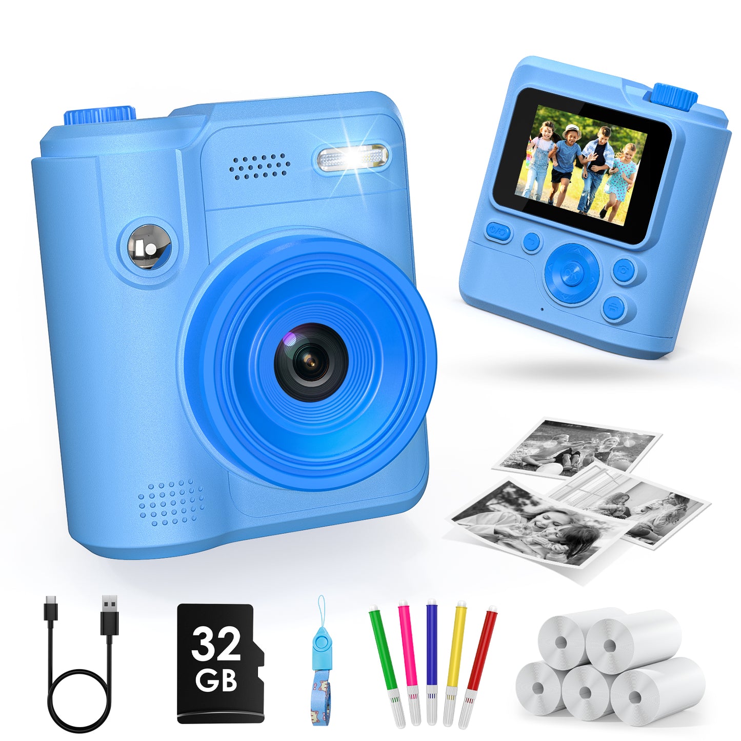 Gofunly Kids Camera Instant Print, 1080P Digital Camera for Kids 3-12
