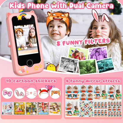 Gofunly 2.8" Kids Phone, Touchscreen Toddler Phone with Dual Camera, Game, Music Player, Christmas Birthday Unicorns Gifts, Electronic Learning Toy for Girls 3-11 - Pink