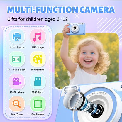 Gofunly Kids Instant Print Camera,Digital Toy Cameras for Boys & Girls Age 3-12 Birthday Learning Gifts Blue with 5Rolls Print Papers Blue
