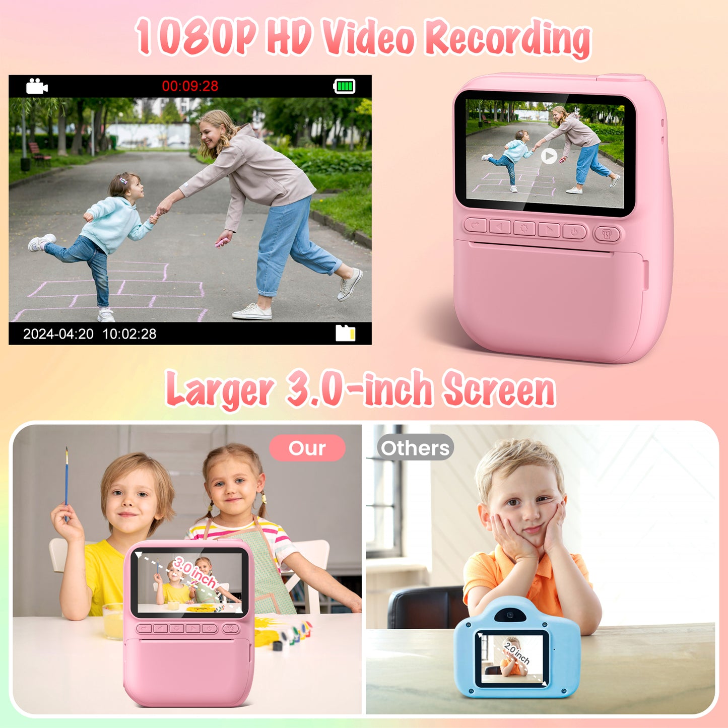 GOFUNLY 3,0" HD-Sofortdruckkamera für Kinder | H2