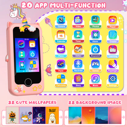 Gofunly 2.8" Kids Phone, Touchscreen Toddler Phone with Dual Camera, Game, Music Player, Christmas Birthday Unicorns Gifts, Electronic Learning Toy for Girls 3-11 - Pink