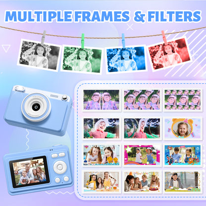 Gofunly Kids Instant Print Camera,Digital Toy Cameras for Boys & Girls Age 3-12 Birthday Learning Gifts Blue with 5Rolls Print Papers Blue