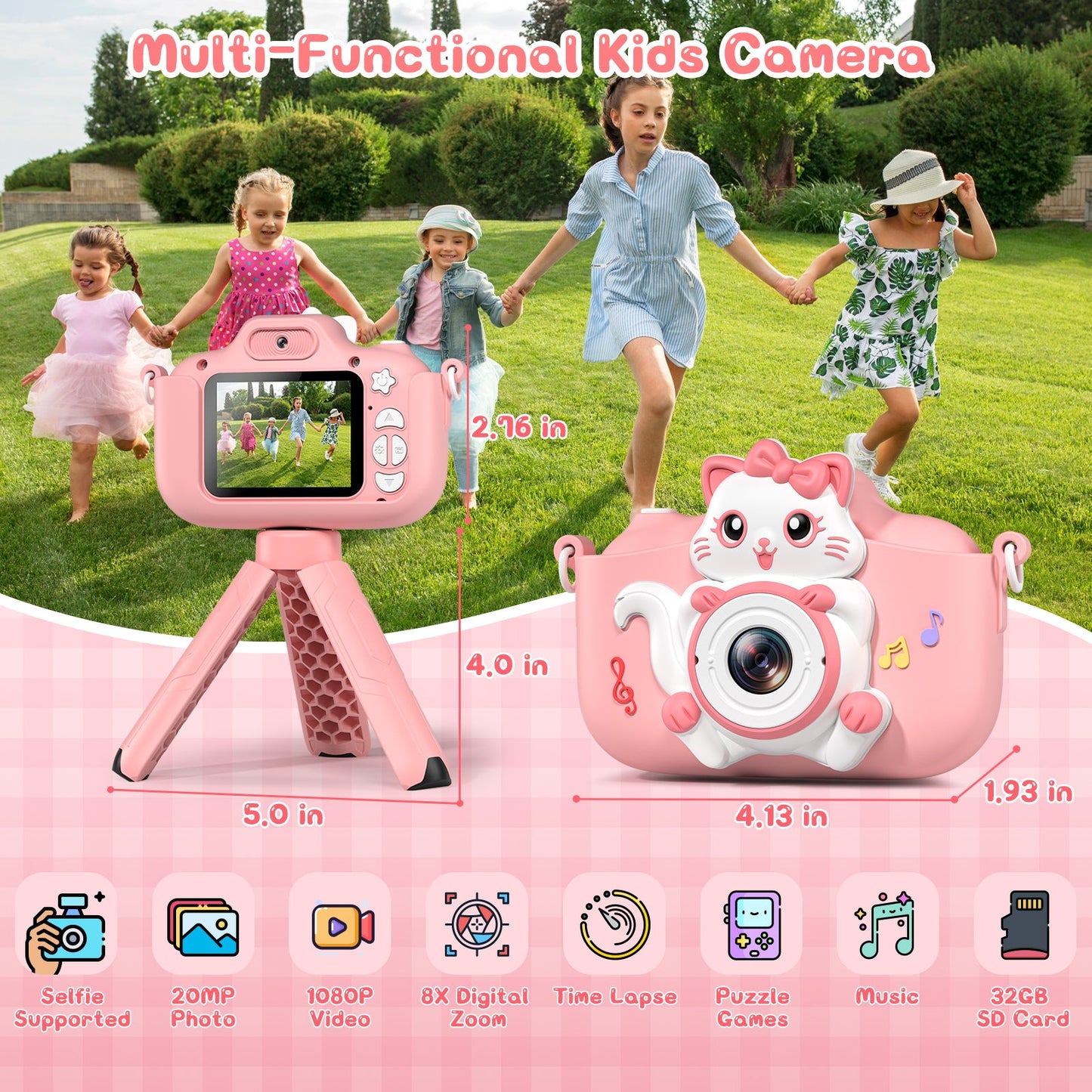 GOFUNLY Kinderkamera, 20 MP Selfie-Spielzeugkamera für 3–8 Jahre | X3