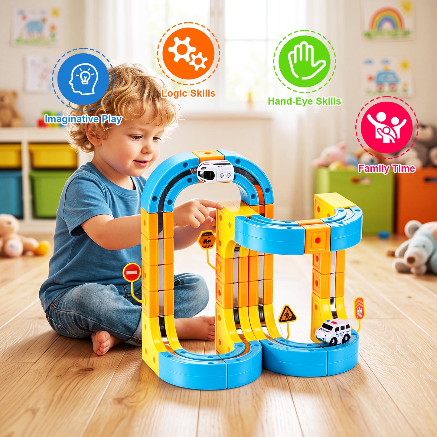Gofunly 159-Piece Flexible Magnetic Train & Car Track Set | STEM Toy for Kids 3+