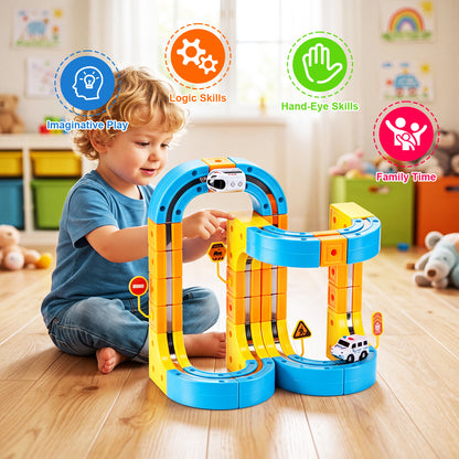 Gofunly 159-Piece Flexible Magnetic Train & Car Track Set | STEM Toy for Kids 3+