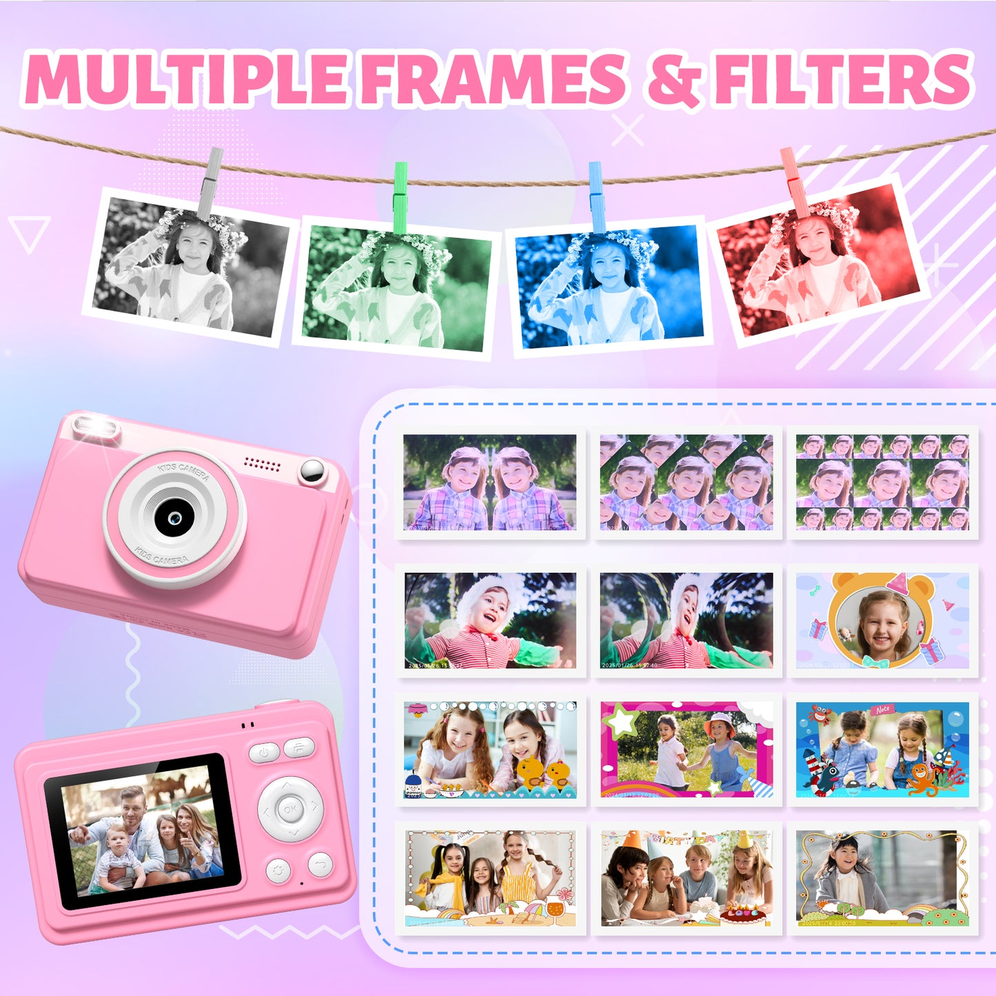 Gofunly Pink Kids Instant Print Camera,Digital Toy Cameras for Boys & Girls Age 3-12 Birthday Learning Gifts with 5Rolls Print Papers