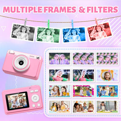 Gofunly Pink Kids Instant Print Camera,Digital Toy Cameras for Boys & Girls Age 3-12 Birthday Learning Gifts with 5Rolls Print Papers