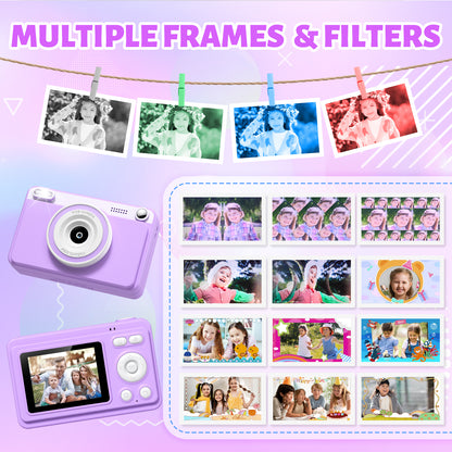 Gofunly Purple Kids Instant Print Camera,1080P Video Digital Toy Cameras for Boys & Girls Age 3-12 Birthday Learning Gifts with 5Rolls Print Papers ,32GB Card