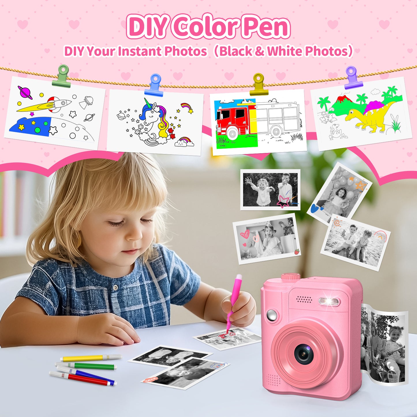 Gofunly Kids Camera Instant Print, 1080P Digital Camera for Kids 3-12
