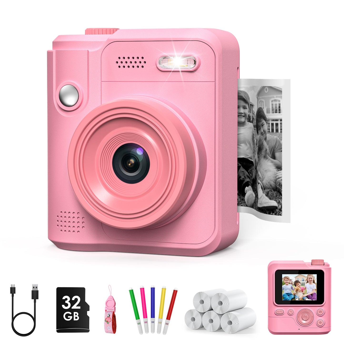 Gofunly Kids Camera Instant Print, 1080P Digital Camera for Kids 3-12