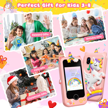 Gofunly 2.8" Kids Phone, Touchscreen Toddler Phone with Dual Camera, Game, Music Player, Christmas Birthday Unicorns Gifts, Electronic Learning Toy for Girls 3-11 - Pink