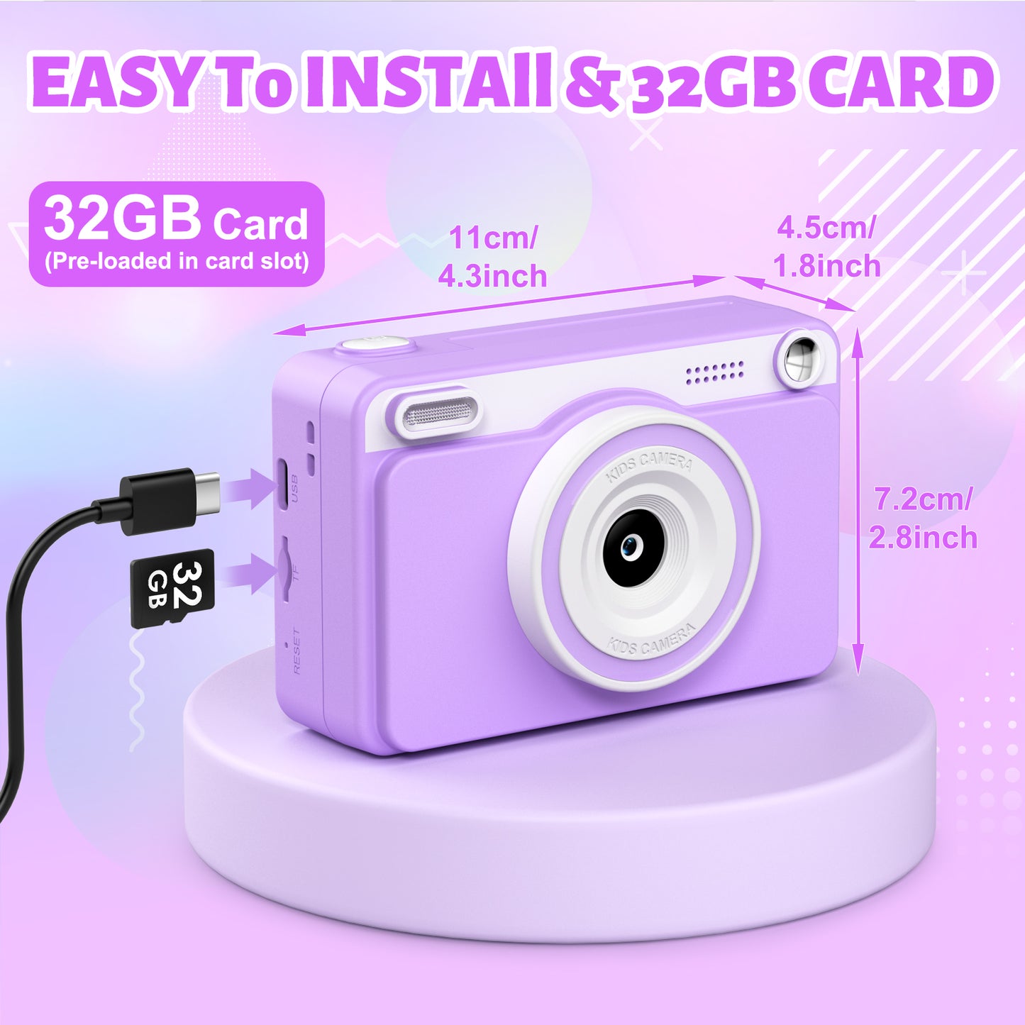 Gofunly Purple Kids Instant Print Camera,1080P Video Digital Toy Cameras for Boys & Girls Age 3-12 Birthday Learning Gifts with 5Rolls Print Papers ,32GB Card