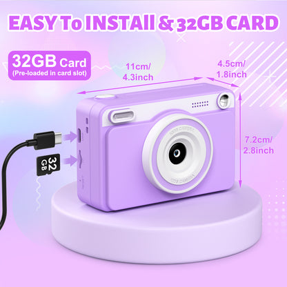 Gofunly Purple Kids Instant Print Camera,1080P Video Digital Toy Cameras for Boys & Girls Age 3-12 Birthday Learning Gifts with 5Rolls Print Papers ,32GB Card