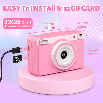 Gofunly Pink Kids Instant Print Camera,Digital Toy Cameras for Boys & Girls Age 3-12 Birthday Learning Gifts with 5Rolls Print Papers