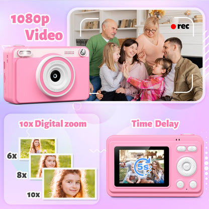 Gofunly Pink Kids Instant Print Camera,Digital Toy Cameras for Boys & Girls Age 3-12 Birthday Learning Gifts with 5Rolls Print Papers