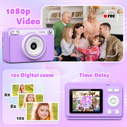 Gofunly Purple Kids Instant Print Camera,1080P Video Digital Toy Cameras for Boys & Girls Age 3-12 Birthday Learning Gifts with 5Rolls Print Papers ,32GB Card