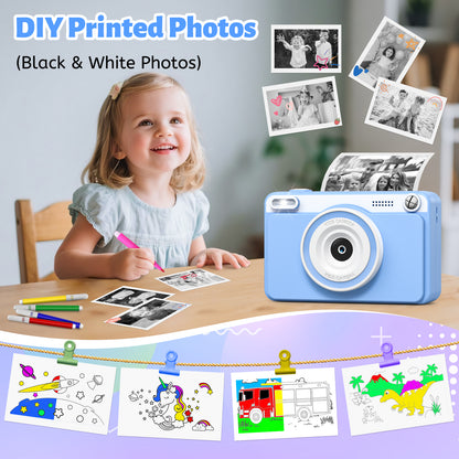 Gofunly Kids Instant Print Camera,Digital Toy Cameras for Boys & Girls Age 3-12 Birthday Learning Gifts Blue with 5Rolls Print Papers Blue