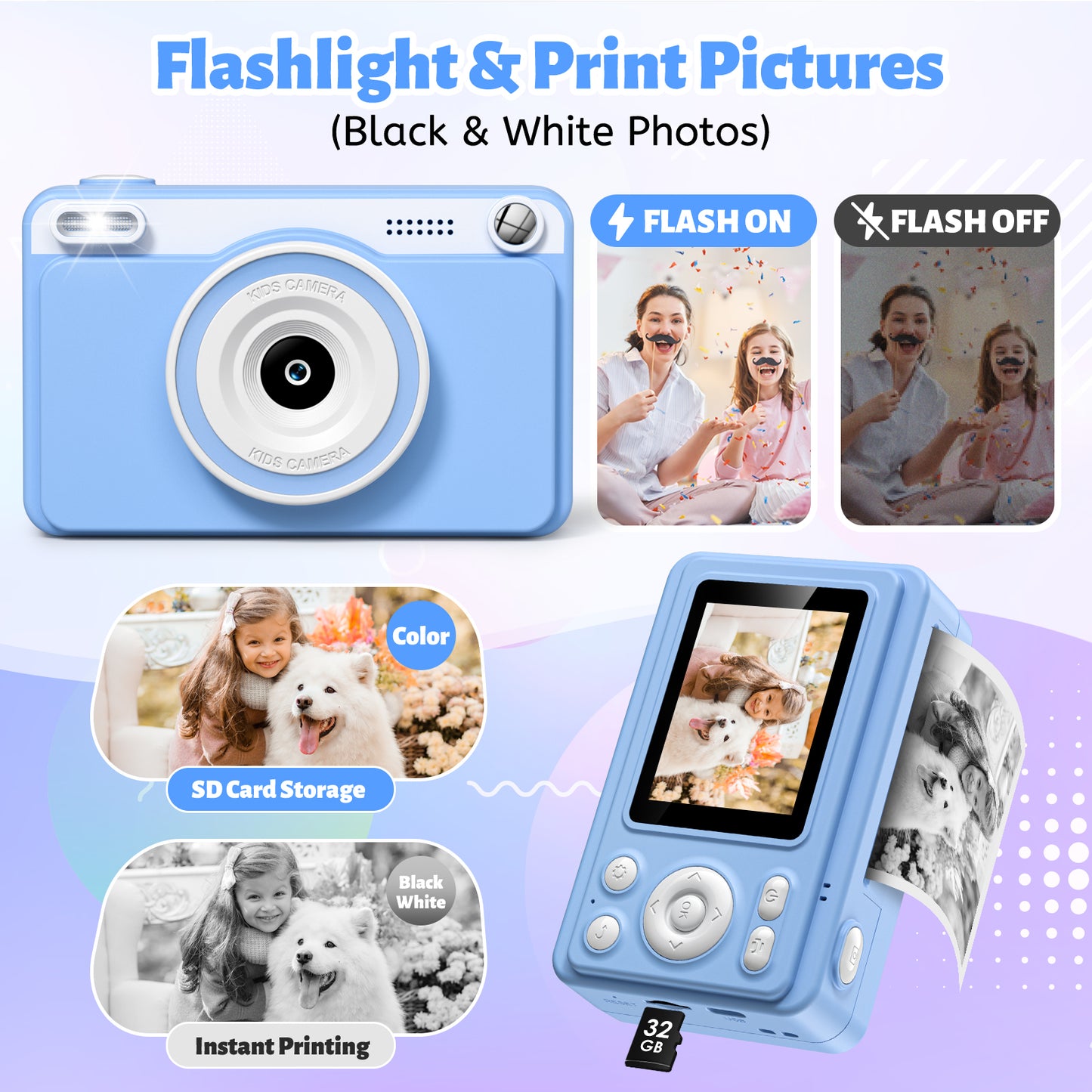 Gofunly Kids Instant Print Camera,Digital Toy Cameras for Boys & Girls Age 3-12 Birthday Learning Gifts Blue with 5Rolls Print Papers Blue