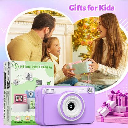 Gofunly Purple Kids Instant Print Camera,1080P Video Digital Toy Cameras for Boys & Girls Age 3-12 Birthday Learning Gifts with 5Rolls Print Papers ,32GB Card